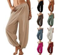 Genérico Women's Barrel Sweatpants High Waisted Harem Pants - Cotton Linen Baggy Wide Leg Beach Palazzo Trousers with Pockets (Khaki,XL)