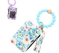 Genérico Women's Beaded Tassel Decorated with Flower Pattern Wallets,Boho Wristlet Keychain Wallet,Card Holder Bracelet Wallets