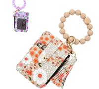 Genérico Women's Beaded Tassel Decorated with Flower Pattern Wallets,Boho Wristlet Keychain Wallet,Card Holder Bracelet Wallets