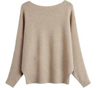 Genérico Women's Boat Neck Bat Sleeve Knitted Sweater, Bat Wing Sweater Women, Autumn Winter Loose Long Warm Pullover (Khaki)