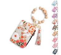 Genérico Women's Boho Beaded Wallet, Boho Style Beaded and Tassel Wristlet Keychain for Women, Card Case Keychain with Wallet for Women (Yellow)