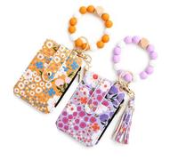 Genérico Women's Boho Beaded Wallet, Boho Style Beaded Tassel Decorated Keychain Wristlet Wallet with Flower Pattern (2Pcs-G)