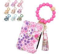 Genérico Women's Boho Beaded Wallet with Flower Pattern Boho Style Beaded Tassel Decorated Keychain Wristlet Wallet Card Holder Purse (Rose Red)