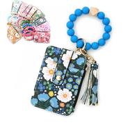 Genérico Women's Boho Beaded Wallet with Flower Pattern, Boho Style Beaded Tassel Keychain Wallet, Bohos Wristlet Wallets for Women (Dark Blue)