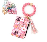 Genérico Women's Boho Beaded Wallet with Flower Pattern, Boho Style Beaded Tassel Keychain Wallet, Bohos Wristlet Wallets for Women (Dark Pink)