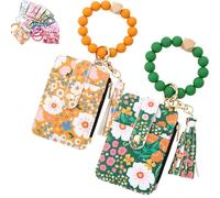 Genérico Women's Boho Beaded Wallet with Flower Pattern, Boho Style Beaded Tassel Keychain Wallet, Wristlet Keychain Cute Purse (Multicolor 15)
