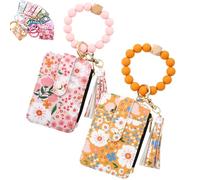 Genérico Women's Boho Beaded Wallet with Flower Pattern, Boho Style Beaded Tassel Keychain Wallet, Wristlet Keychain Cute Purse (Multicolor 4)