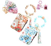Genérico Women's Boho Beaded Wallet with Flower Pattern, Boho Style Beaded Tassel Keychain Wallets, Wristlet Keychainwallet with Flower Patterns (2PCS D)