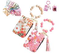 Genérico Women's Boho Beaded Wallet with Flower Pattern, Boho Style Beaded Tassel Keychain Wallets, Wristlet Keychainwallet with Flower Patterns (2PCS C)