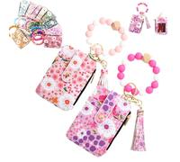 Genérico Women's Boho Beaded Wallet with Flower Pattern, Boho Style Beaded Tassel Keychain Wallets, Wristlet Keychainwallet with Flower Patterns (2PCS A)