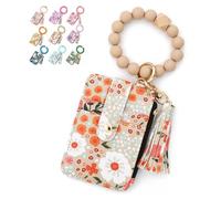 Genérico Women's Boho Beaded Wallet with Flower Pattern, Tassel Decorated Bracelet Keychain Wallet, For Women Travel and Everyday Use (Khaki)