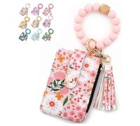 Genérico Women's Boho Beaded Wallet with Flower Pattern, Tassel Decorated Bracelet Keychain Wallet, For Women Travel and Everyday Use (Light Pink)