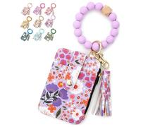 Genérico Women's Boho Beaded Wallet with Flower Pattern, Tassel Decorated Bracelet Keychain Wallet, For Women Travel and Everyday Use (Light Purple)