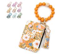 Genérico Women's Boho Beaded Wallet with Flower Pattern, Tassel Decorated Bracelet Keychain Wallet, For Women Travel and Everyday Use (Yellow)