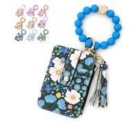 Genérico Women's Boho Beaded Wallet with Flower Pattern, Tassel Decorated Bracelet Keychain Wallet, For Women Travel and Everyday Use (Dark Blue)