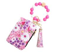 Genérico Women's Boho Beaded Wallet with Flower Pattern, Women's Beaded Wallet, Card Cases Bracelet Keychain Wallets (Rose Red)