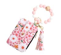 Genérico Women's Boho Beaded Wallet with Flower Pattern, Women's Beaded Wallet, Card Cases Bracelet Keychain Wallets (Light Pink)