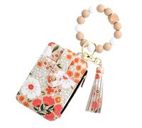Genérico Women's Boho Beaded Wallet with Flower Pattern, Women's Beaded Wallet, Card Cases Bracelet Keychain Wallets (Khaki)
