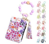 Genérico Women's Boho Beaded Wallet, Womens Boho Style Beaded and Tassel Wristlet Keychain Wallet with Floral Fruit Pattern (Light Purple)