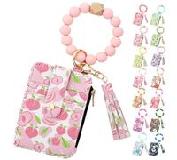 Genérico Women's Boho Beaded Wallet, Womens Boho Style Beaded and Tassel Wristlet Keychain Wallet with Floral Fruit Pattern (Peach)