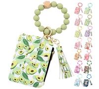 Genérico Women's Boho Beaded Wallet, Womens Boho Style Beaded and Tassel Wristlet Keychain Wallet with Floral Fruit Pattern (Avocado)