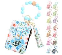 Genérico Women's Boho Beaded Wallet, Womens Boho Style Beaded and Tassel Wristlet Keychain Wallet with Floral Fruit Pattern (Light Blue)
