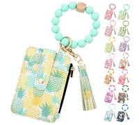 Genérico Women's Boho Beaded Wallet, Womens Boho Style Beaded and Tassel Wristlet Keychain Wallet with Floral Fruit Pattern (Pineapple)