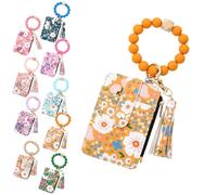 Genérico Women's Boho Beaded Wallet, Women's Boho Style Beaded & Tassel Decorated Keychain with Flower Pattern Wallet (Yellow)