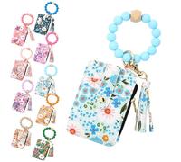 Genérico Women's Boho Beaded Wallet, Women's Boho Style Beaded & Tassel Decorated Keychain with Flower Pattern Wallet (Blue)