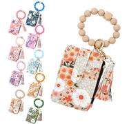 Genérico Women's Boho Beaded Wallet, Women's Boho Style Beaded & Tassel Decorated Keychain with Flower Pattern Wallet (Khaki)