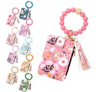 Genérico Women's Boho Beaded Wallet, Women's Boho Style Beaded & Tassel Decorated Keychain with Flower Pattern Wallet (Dark Pink)