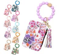 Genérico Women's Boho Beaded Wallet, Women's Boho Style Beaded & Tassel Decorated Keychain with Flower Pattern Wallet (Purple)