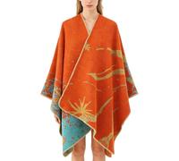 Genérico Women's Boho Shawl Wrap, Printed Blanket Open Front Poncho Cape, Vintage Elegant Soft Cloak Cardigan Coat for Fall Winter