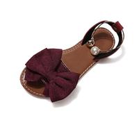 Genérico Women's Bow Flat Sandals, Open Toe Slip-On Ankle Strap Summer Dressy Shoes for Party, Wedding, Beach (burgundy,38)