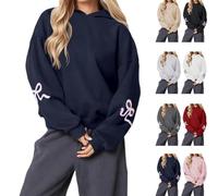 Genérico Womens Bow Print Hoodies Oversized Long Sleeve Drop Shoulder Graphic Hoodie Cute Sweater Fleece Sweatshirts 2025 (Navy,3XL)