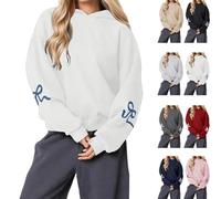 Genérico Womens Bow Print Hoodies Oversized Long Sleeve Drop Shoulder Graphic Hoodie Cute Sweater Fleece Sweatshirts 2025 (White,S)