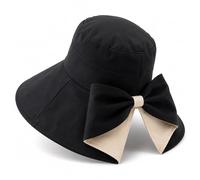 Genérico Women's Bowknot Wide Brim Sun Hat - Foldable, 360° Protection, Breathable Lightweight Summer Travel Beach Hat (Black)