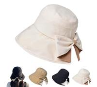 Genérico Women's Bowknot Wide Brim Sun Protective Hat - Foldable 360° UV Protection Summer Bucket Hat for Women, Breathable (Beige)