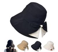 Genérico Women's Bowknot Wide Brim Sun Protective Hat - Foldable 360° UV Protection Summer Bucket Hat for Women, Breathable (Black)