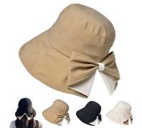 Genérico Women's Bowknot Wide Brim Sun Protective Hat - Foldable 360° UV Protection Summer Bucket Hat for Women, Breathable (Khaki)