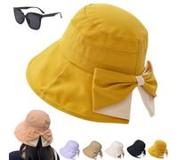 Genérico Women's Bowknot Wide Brim Sun Protective Hat,Foldable Sun Hat for Beach Travel,360° UV Protection Summer Bucket Cap
