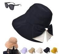 Genérico Women's Bowknot Wide Brim Sun Protective Hat,Foldable Sun Hat for Beach Travel,360° UV Protection Summer Bucket Cap