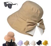 Genérico Women's Bowknot Wide Brim Sun Protective Hat,Foldable Sun Hat for Beach Travel,360° UV Protection Summer Bucket Cap