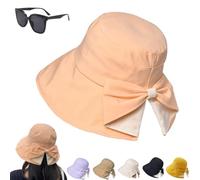 Genérico Women's Bowknot Wide Brim Sun Protective Hat,Foldable Sun Hat for Beach Travel,360° UV Protection Summer Bucket Cap
