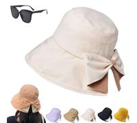 Genérico Women's Bowknot Wide Brim Sun Protective Hat,Foldable Sun Hat for Beach Travel,360° UV Protection Summer Bucket Cap