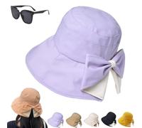 Genérico Women's Bowknot Wide Brim Sun Protective Hat,Foldable Sun Hat for Beach Travel,360° UV Protection Summer Bucket Cap