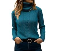 Genérico Womens Cable Knit Turtleneck Sweaters 2026 Winter Warm Long Sleeve Pullover Fall Outfits Casual Jumper Tops (Peacock Blue,XL)