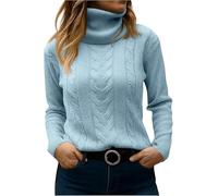 Genérico Womens Cable Knit Turtleneck Sweaters 2026 Winter Warm Long Sleeve Pullover Fall Outfits Casual Jumper Tops (Light Blue,XXL)