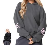Genérico Women's Casual Bow Print Hoodie Y2K Trendy Comfortable Long Sleeve Pullover Sweatshirts Streetwear (Dark Grey,XL)