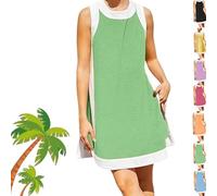 Genérico Women's Casual Color Block Sleeveless Tops Matching Shorts Set with Pockets, 2025 Summer Crewneck Pullover 2 Piece Sets (Green,L)